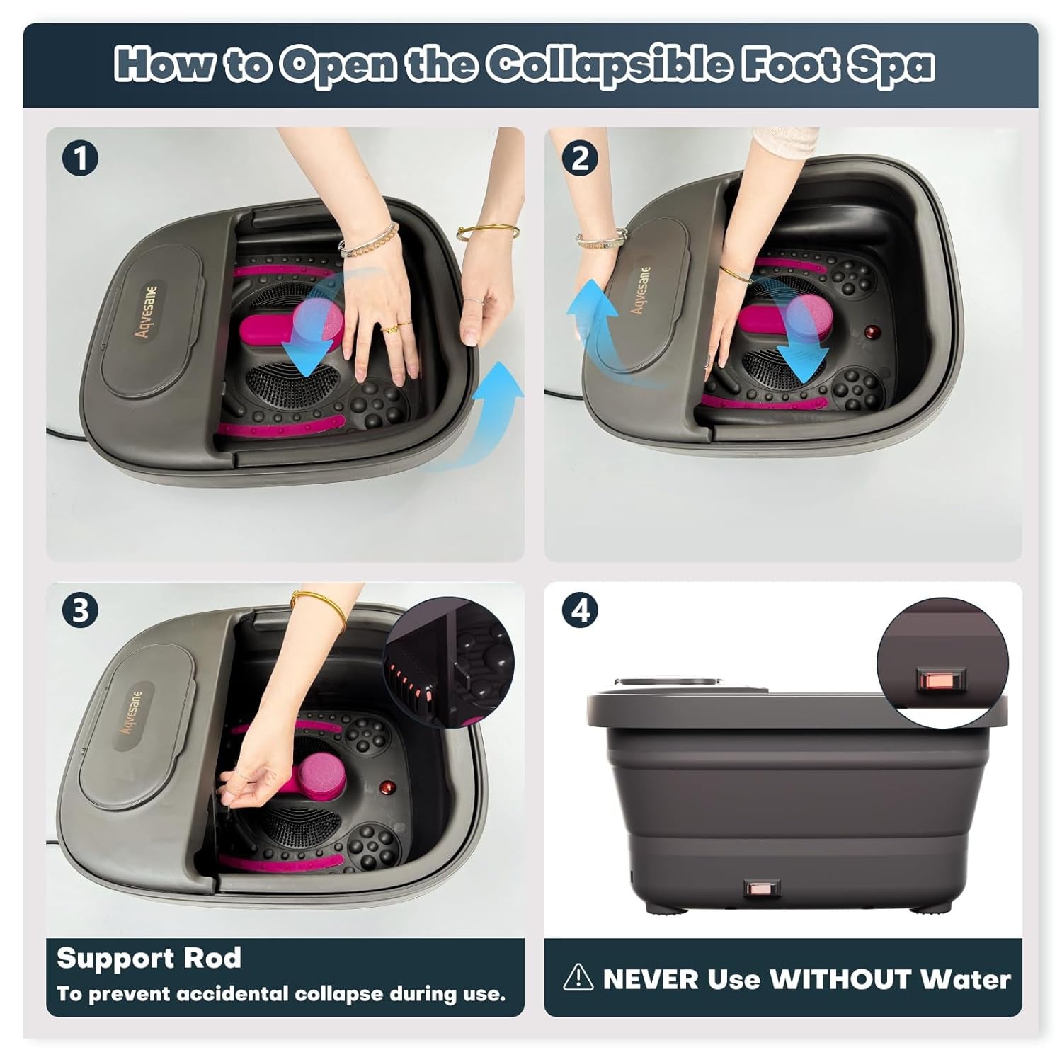 Collapsible Foot Bath, Foot Spa Bath Massager with Heat, Bubble, Remote Control, Temperature Control, 3 Pedicure Attachments, Feet Soaking Tub for Stress Relief