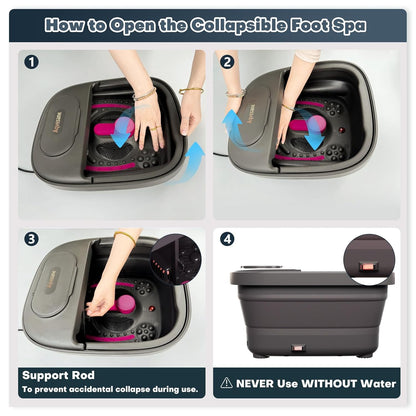 Collapsible Foot Bath, Foot Spa Bath Massager with Heat, Bubble, Remote Control, Temperature Control, 3 Pedicure Attachments, Feet Soaking Tub for Stress Relief