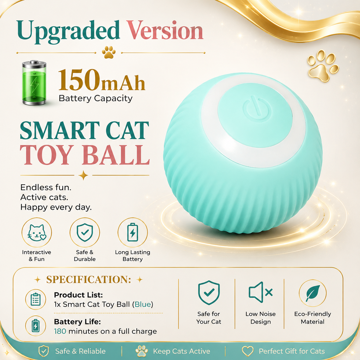 Cat Interactive Ball Electric Automatic Rolling Ball Smart Toys for Cats Smart Cat Toy Rotating Ball Cat Game Accessories