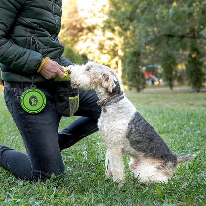 4-in-1 Dog Treat Pouch for Training & Walking with Clicker, Travel Bowl & Poop Bag Dispenser